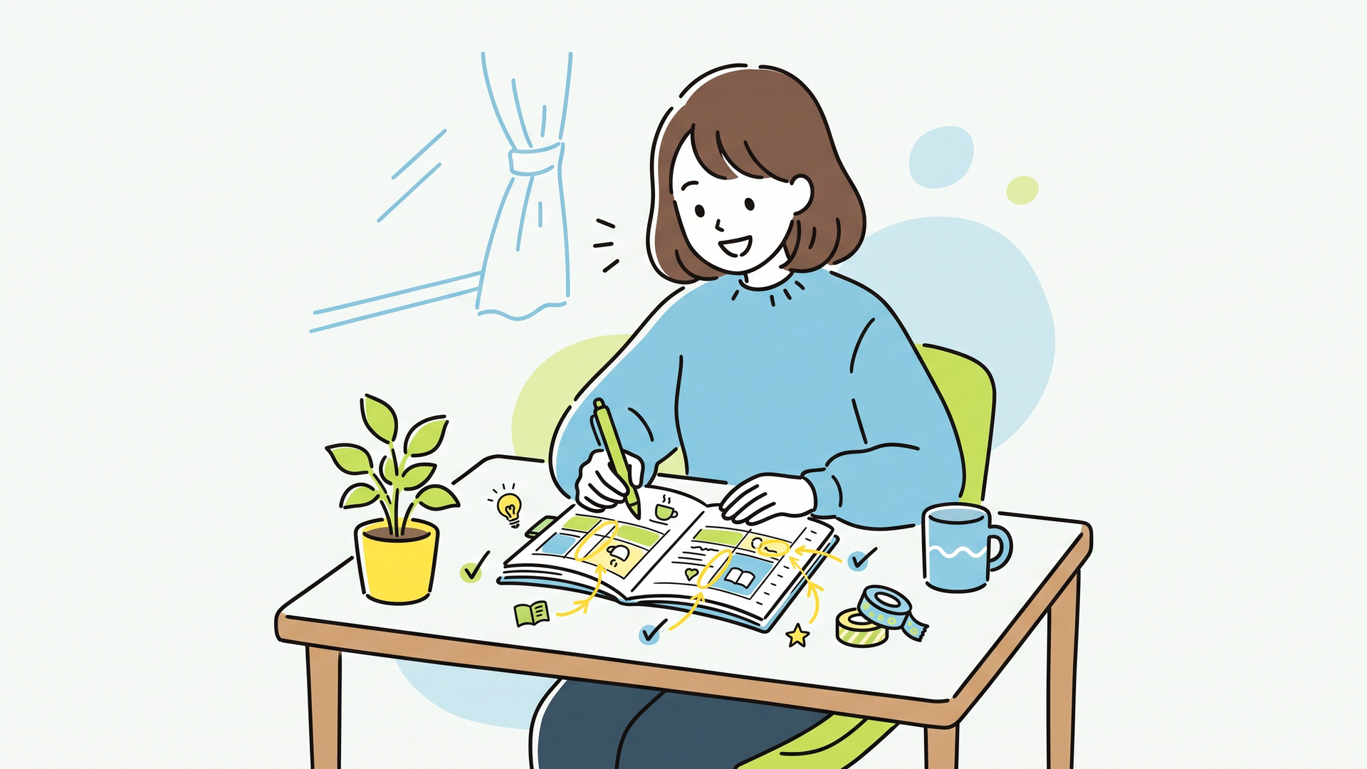 手帳に目標や1日のスケジュールを細かく書き込み、スキマ時間を可視化して整理している様子
